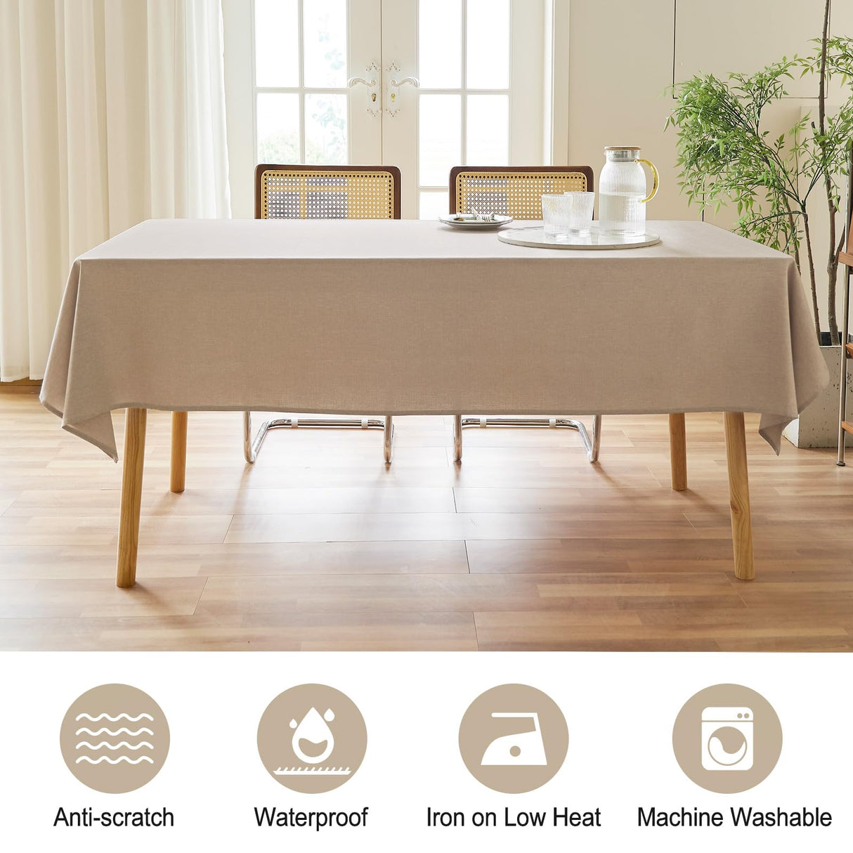 AUSSPVOCT Textured Linen Tablecloth Rectangle 52x70 Waterproof Spill-Proof Wipeable Table Cloth Wrinkle Free Linen Dining Table Cover for Birthday Farmhouse Spring Tablecloths Up to 36‘'X54'' AUSSPVOCT