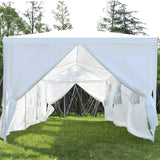 Wenst'sKufAN 10’ x 30' Pop Up Outdoor Canopy Tent, Heavy Duty Steel Frame with 6 Removable Sidewalls, Wedding Party Event Tent，White Wenst'sKufAN