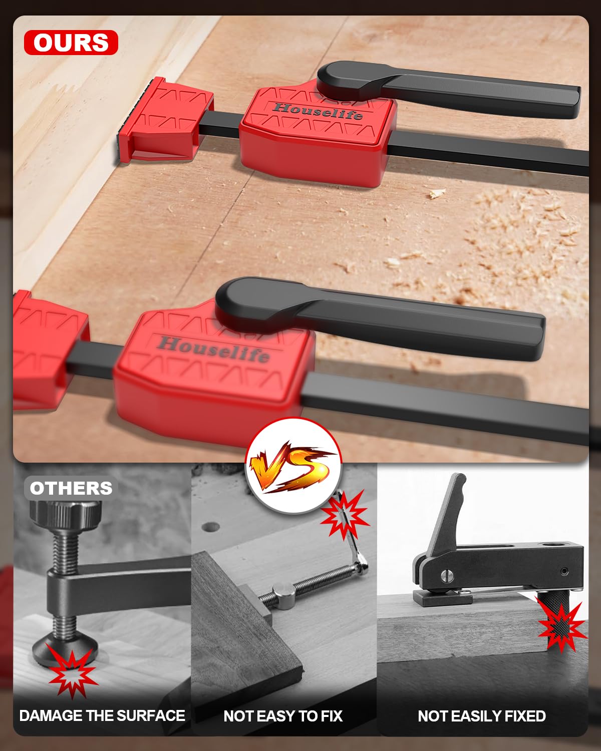 Bench Dog Clamp 3/4 inch Dog Hole Clamp Up to 155 Lbs Clamping Force, Quick Clamp and Release Wood Clamps, Bench Dogs Clamps for Woodworking (2 Pack) Houselife