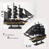 NAUTIMALL The Black Pearl Wooden Pirate Ship Model 10" Prebuilt Caribbean Nautical Fully Assembled Sailboat Decor (10" Wooden Black Pearl) NAUTIMALL