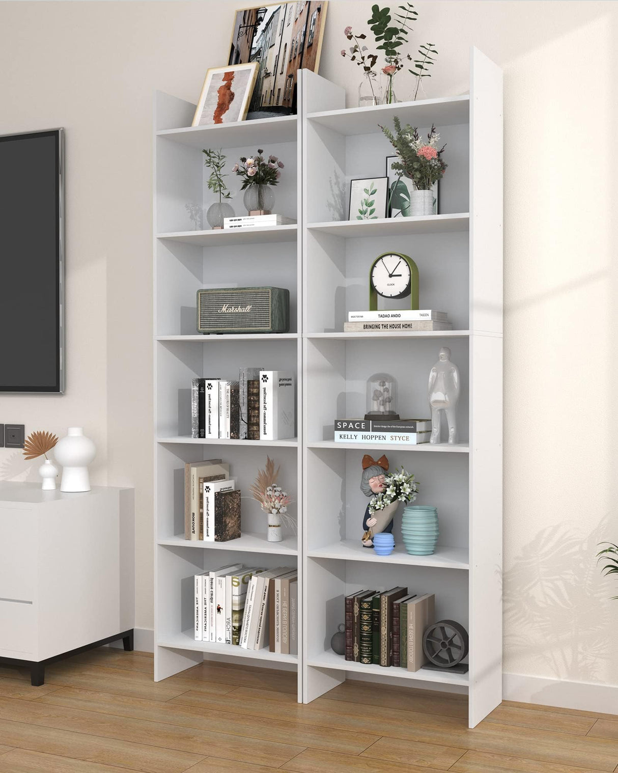 Hzuaneri 6-Tier Bookshelf, 66.9 Inches Floor Standing Bookcase, Display Storage Shelf, Corner Shelf, Home Decor Furniture for Home Office, Living Room, Bedroom, White 01103XBC Hzuaneri