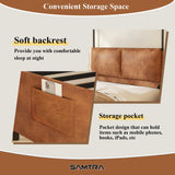 Modern Canopy Bed Frame with Upholstered Faux Leather Headboard – Tall Four Poster Metal Platform Bed, No Box Spring Needed, Queen Size, Brown and Black SAMTRA