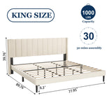 Sismplly King Size Bed Frame and Headboard,Vertical Channel Tufted Wingback No Box Spring Needed, Mattress Foundation, Easy Assembly, Beige Sismplly