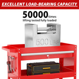 3 Tier Rolling Tool Cart, Tool Cart with Wheels and Drawers, 500 LBS Capacity Service Utility Cart, Mechanic Tool Cart on Wheels for Garage, Warehouse, Repair Shop, Red Wanmwill