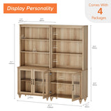 WAMPAT 5 Tier Bookshelf 72" Tall Bookcase with Glass Doors,Large Farmhouse Display Book Shelf with Adjustable Shelves and Storage Cabinet，Library Wood Bookshelves for Living Room,Kitchen, Oak(2PCS) WAMPAT