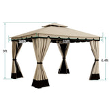 YITAHOME 10x12ft Patio Gazebo Outdoor Double Roof Canopy Gazebo w/Netting & Curtains, Soft Fabric Top Garden Winds Tent with Steel Frame for Lawn, Garden, Backyard and Deck, Khaki YITAHOME