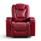 ANJ Power Recliner Chair with USB Ports and Cup Holders - Overstuffed Electric Home Theater Seating PU Leather Reclining Furniture with Hidden Arm Storage, Easy to Clean (Set of 2, Red) ANJ
