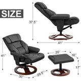HOMHUM Swivel Recliner Chair with Ottoman, Adjustable Faux Leather Chair, Reclining Chair with Solid Wood Base, Lazy Chair with Footrest for Living Room & Bedroom, Black HOMHUM
