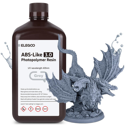 ELEGOO ABS-Like Resin 3.0, Photopolymer Resin UV Curing 405nm, Upgraded ABS 3D Printing Resin, Higher Precision, Lower Shrinkage 3D Resin for LCD/MSLA/DLP 3D Printer, Grey 2000G