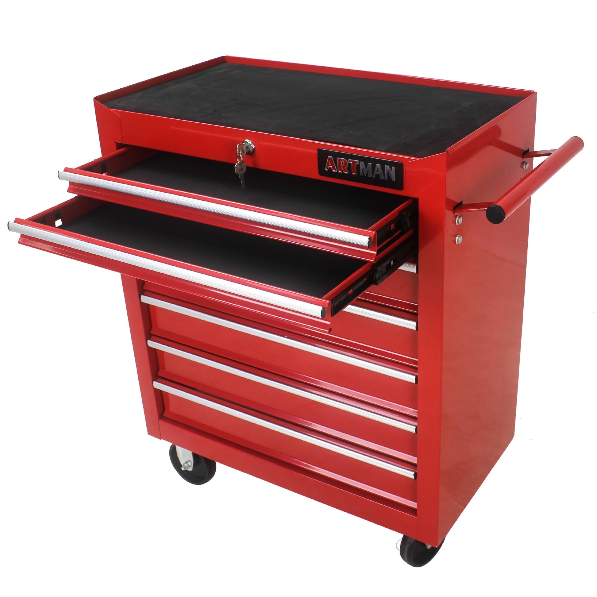 lunhung 7-Drawer Metal Rolling Tool Chest with Wheels,Tool Storage Cabinet With Locking System,Multifunctional Tool Cart with Wheels for Garage, Warehouse, Workshop, Repair Shop (Red) - WoodArtSupply