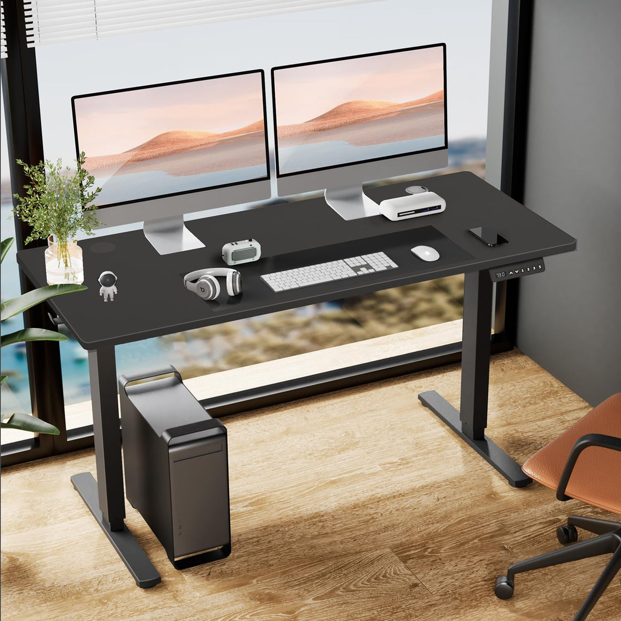 SMUG Standing Desk, Adjustable Height Electric Sit Stand Up Down Computer Table, 55x24 Inch Ergonomic Rising Desks for Work Office Home, Modern Gaming Desktop Workstation, Black SMUG