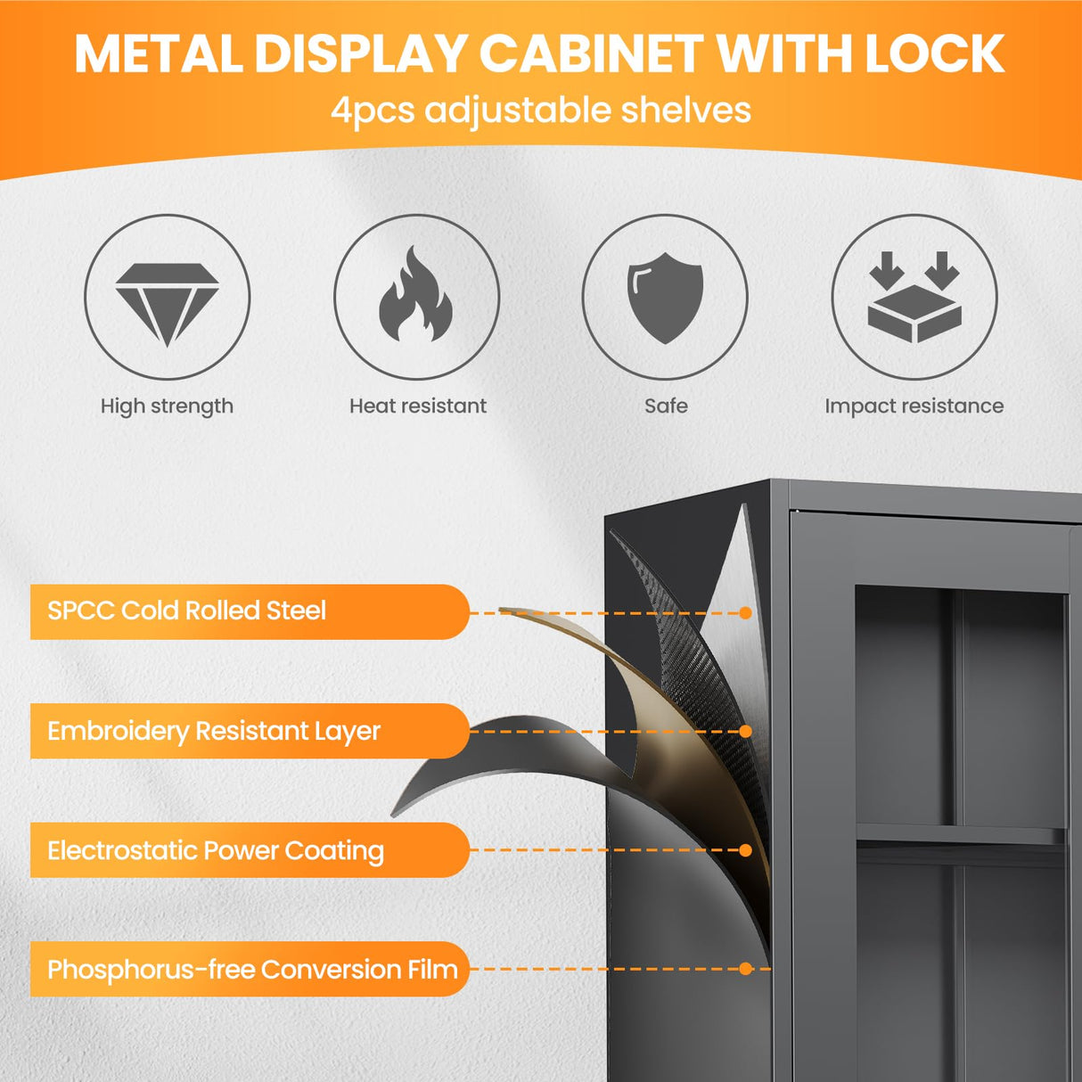 AFAIF Locking Display Cabinet with Glass Door, 71”H Metal Curio Cabinets with Adjustable Shelves, Black Liquor Caninet Display Case for Living Room, Collectibles, Clinic, Home - Assembly Required AFAIF