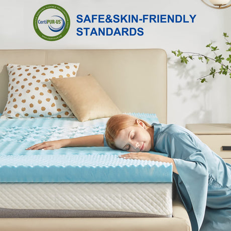 SINWEEK 2 Inch Mattress Topper 5-Zone Memory Foam Mattress Topper Pressure Relieve Soft Mattress Pad, CertiPUR-US Certified, Twin Size Blue SINWEEK