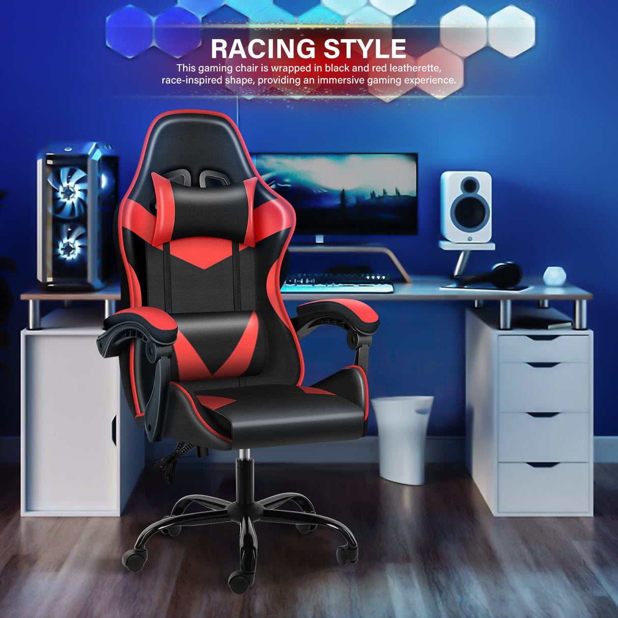 Gaming Chair,Office Computer Video Game Chair,Backrest and Seat Height Adjustable,Ergonomic Swivel Recliner Simple Deluxe