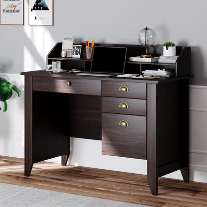 4 EVER WINNER Office Desk with File Drawer, 47 Inch Computer Desk with Drawers and Monitor Stand, Writing Desk for Bedroom, Study Table for Small Spaces, Coffee