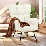 Simple Deluxe Nursery Rocking Chairs, Teddy Upholstered Glider Recliner Rocking Chair with High Backrest Armchair, Comfy Reading Small Accent Side Chair for Nursing, Living Room, Bedroom, White Simple Deluxe