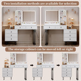 Large Vanity Desk with 3 Color Touch Screen Dimming Mirror, Vanity Desk with Charging Station, Modern Retractable Makeup Dressing Table, Vanity Table With storage shelves and 5 Sliding Drawers, White YYJ