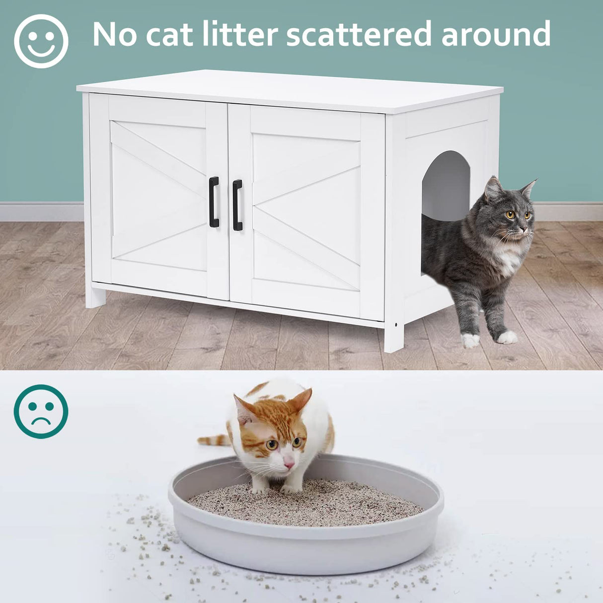 Homhedy Cat Litter Box Enclosure,Litter Box Furniture Hidden with Barn Door,Wooden Cat Washroom Furniture,Cat House,Fit Most of Litter Box,White Homhedy