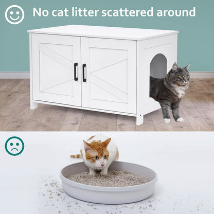 Homhedy Cat Litter Box Enclosure,Litter Box Furniture Hidden with Barn Door,Wooden Cat Washroom Furniture,Cat House,Fit Most of Litter Box,White - WoodArtSupply