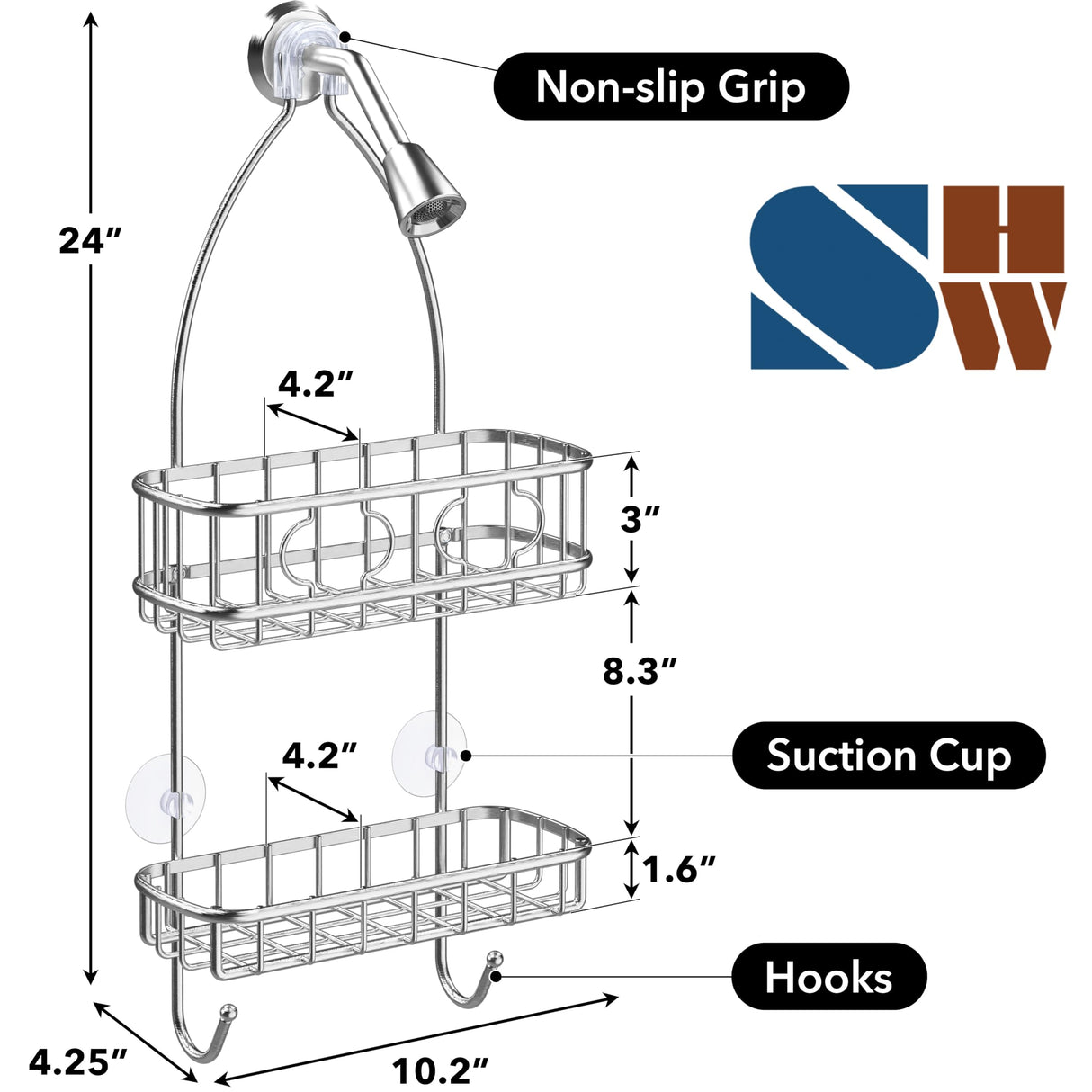 Simple Houseware Stainless Steel Bathroom Hanging Shower Head Caddy Organizer (24 x 10.2 x 4.2 inches) Simple Houseware