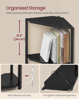 VASAGLE Corner Shelf Stand with LED Lights, 5-Tier Corner Bookshelf, Storage Shelf with Steel Frame, 9.8 x 18.9 x 57.7 Inches, for Living Room, Bedroom, Study, Ebony Black ULBC590B01 VASAGLE