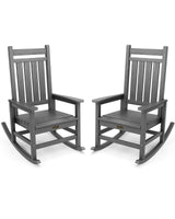 SERWALL Outdoor Rocking Chair Set of 2, HDPE Rocking Chairs for Adult, All Weather Porch Rockers for Lawn Garden, Grey SERWALL