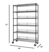 TRINITY Heavy Duty 6-Tier Adjustable Wire Shelving with Wheels and Backstands for Kitchen Organization, Garage Shelving, NSF Certified, 48” W x 18” D x 72-77” H, 800-4800 lb Capacity, Black TRINITY