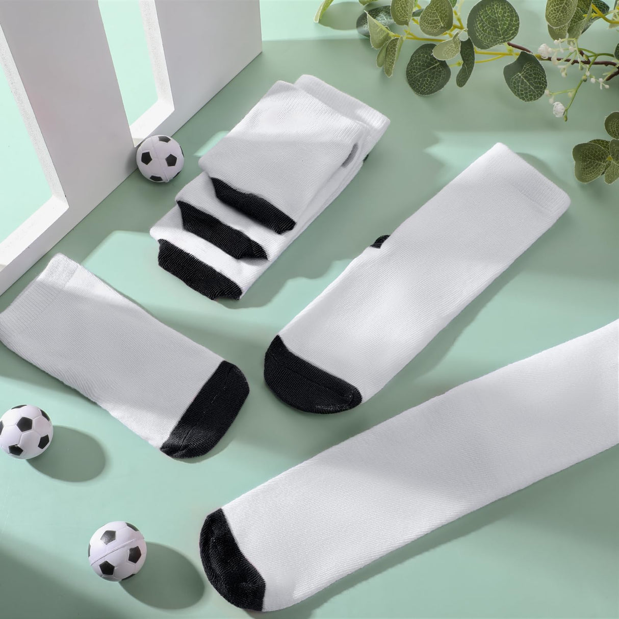 Toulite 15 Pairs White Sublimation Socks Blanks Polyester Socks Heat Transfer Socks 2 Pcs Metal Sublimation Sock Jig, 3 Sizes(Black Sole) Toulite