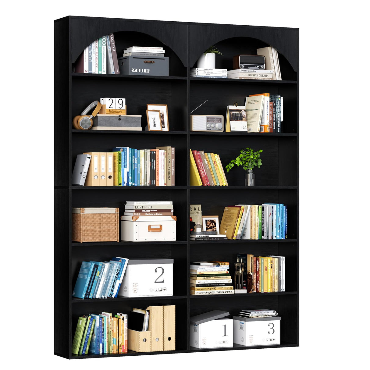 Gyfimoie 70.8’’ Tall Bookshelf and Bookcase, 7-Tier Double Wide Bookcase Modern Large Open Display Shelves with Curved Baffle for Home Office Living Room (Black) Gyfimoie