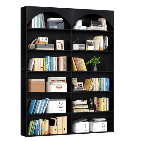 Gyfimoie 70.8’’ Tall Bookshelf and Bookcase, 7-Tier Double Wide Bookcase Modern Large Open Display Shelves with Curved Baffle for Home Office Living Room (Black) Gyfimoie