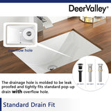 DeerValley DV-1U101 Ally Undermount Bathroom Sink Rectangular, 21'' x 15'' Vessel Sink Rectrangle Undermount Bathroom Sink White Ceramic Lavatory Vanity Vessel Sink with Overflow Deer Valley