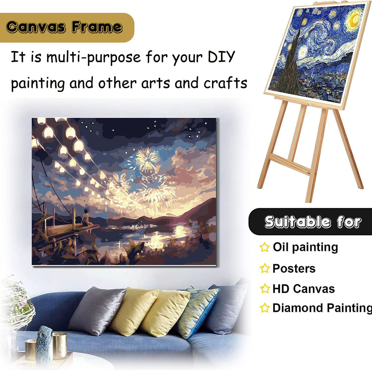 Yeeyeah 2 Pack 24"x 36"Large Canvas Stretcher Bars,Removable Canvas Frames Kit-Easy to Assemble,Wooden Frames Kit for Oil Painting,Diamond Painting,Canvas Painting and Needle Arts Supplies Yeeyeah