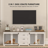 ADOFFUR 94.5" Large Dog Crate Furniture for 2 Dogs, Wooden Double Dog Kennel Furniture with 3 Drawers, Heavy Duty Indoor Furniture Style Dog Crate/TV Stand - White ADOFFUR