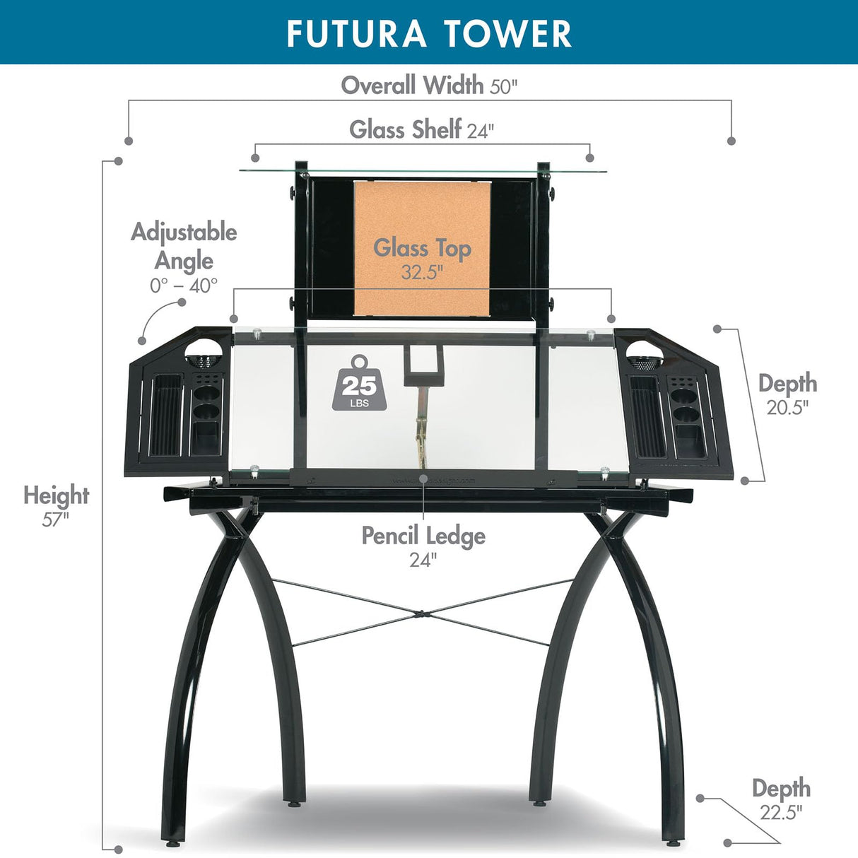 Studio Designs Futura Tower in Black with Clear Glass SD STUDIO DESIGNS