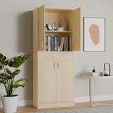 Cozy Castle Tall Oak Pantry Storage Cabinet with 4 Doors, Sliding Drawer, and Adjustable Shelves Cozy Castle