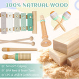 Raimy Musical Instruments Set - Neutral Colors Wooden Montessori Toys Percussion Music Modern Boho Xylophone Birthday Gifts for 1 2 3 Year Old Kids Baby Toddlers Boys Girls with Storage Bag Raimy