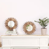 LOSOUR 2 Pack Boho Wall Decor Sunburst Mirror 12 inch Rustic Round Wood Mirror Boho Mirror Farmhouse Wall Decor for Bedroom Living Room Entryway LOSOUR