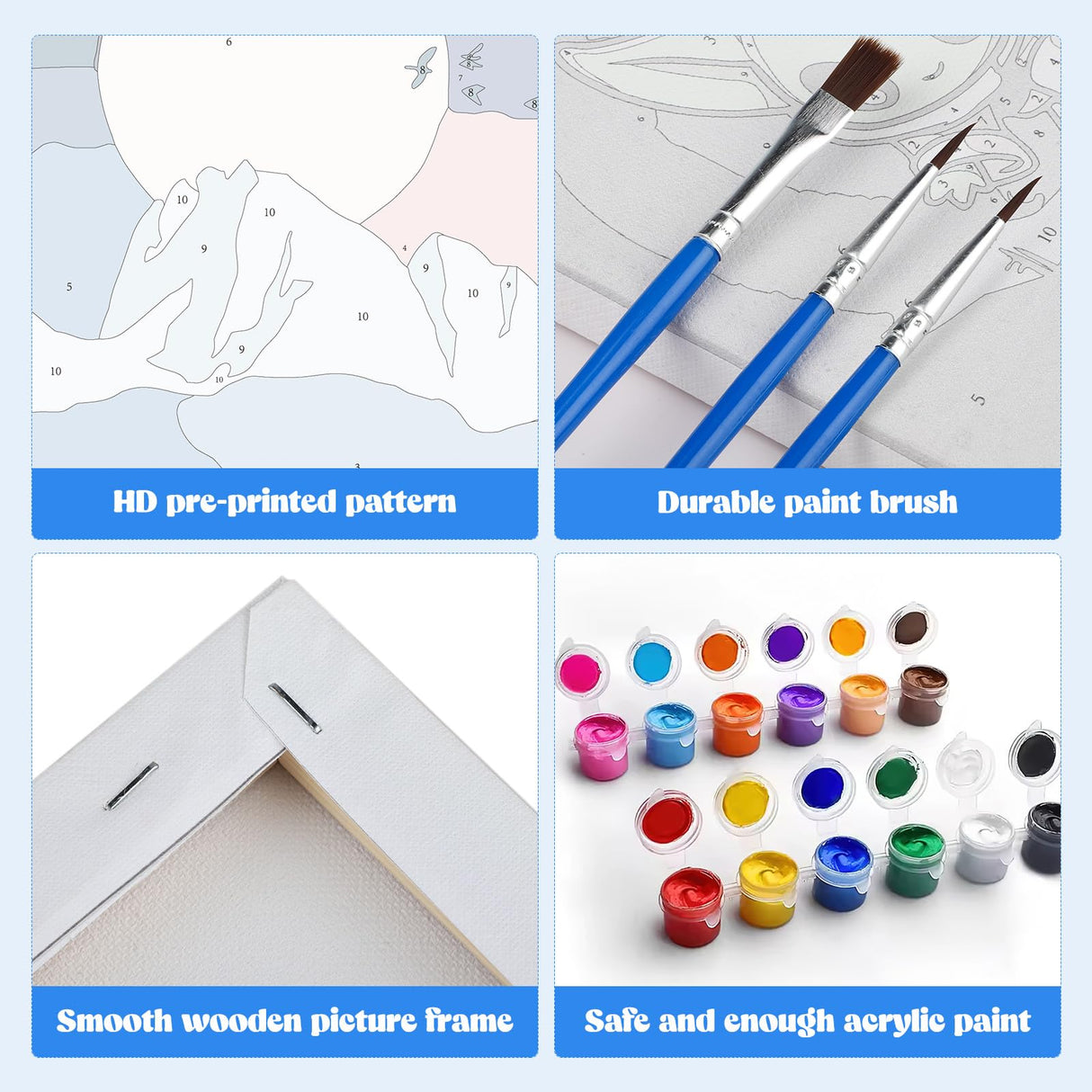 MXJSUA 4 Pack Moon Mountain Lake Paint by Numbers Kit with Framed Canvas for Ages 6-12 Kids, Paint by Numbers Kits for Children Beginners, Acrylic Oil Painting for Home Wall Decor Gift (8x8 inch) MXJSUA