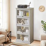 Farmhouse Kitchen Pantry Cabinet, Curio Cabinet, Credenza Storage Cabinet, Tall Book Shelf with Doors, Display Cabinet with Glass Doors for Bedroom, Living Room and Home Office (Antique White) Plturdke