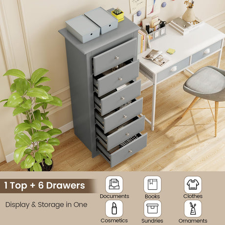 Giantex 6-Drawer Dresser for Bedroom, Wooden Chest of Drawers w/Metal Handles & Large Capacity, 16" D x 23" W x 53.5" H Clothes Organizer, Modern Tall Dresser for Bedroom, Entryway, Living Room Giantex