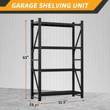 63" H Storage Garage Shelving Unit, 2500LBS Heavy Duty Metal Shelves Organization, Adjustable 4 Tier Utility Storage Shelf Rack for Industrial, Basement, Warehouse (Black, 19.7" D×31.5" W×63" H) SGFHNV