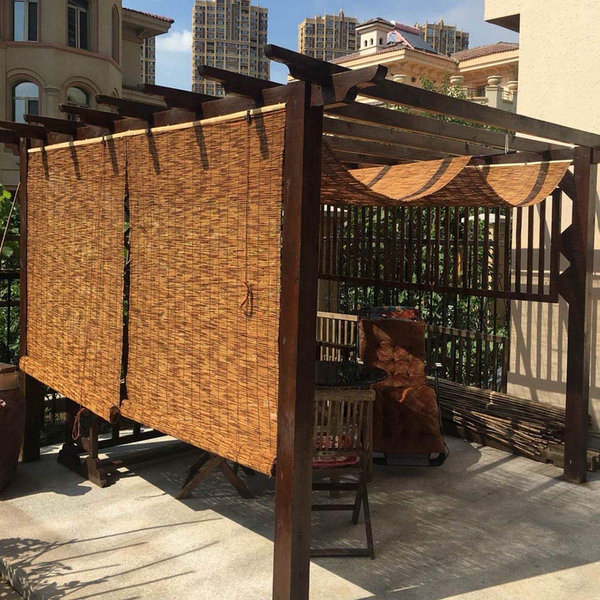 VSOYRA Bamboo Exterior Blinds Cordless Roll up Patio Shades, Bamboo UV Protection Roller Shades for Windows 31 32 33 34 35 36 37 38 39 40 72 64 Bamboo Indoor/Outdoor Privacy Roman Curtain VSOYRA