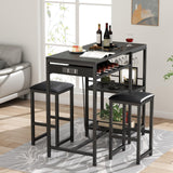Gyfimoie Bar Table and Chairs Set with Power Outlet, Pub Table and Chairs Set for 2 with 2 Storage Shelves, 3 Piece Table Set with Wine Rack&Glass Holder for Living Room,Dining Room,Small Apt (Black) Gyfimoie