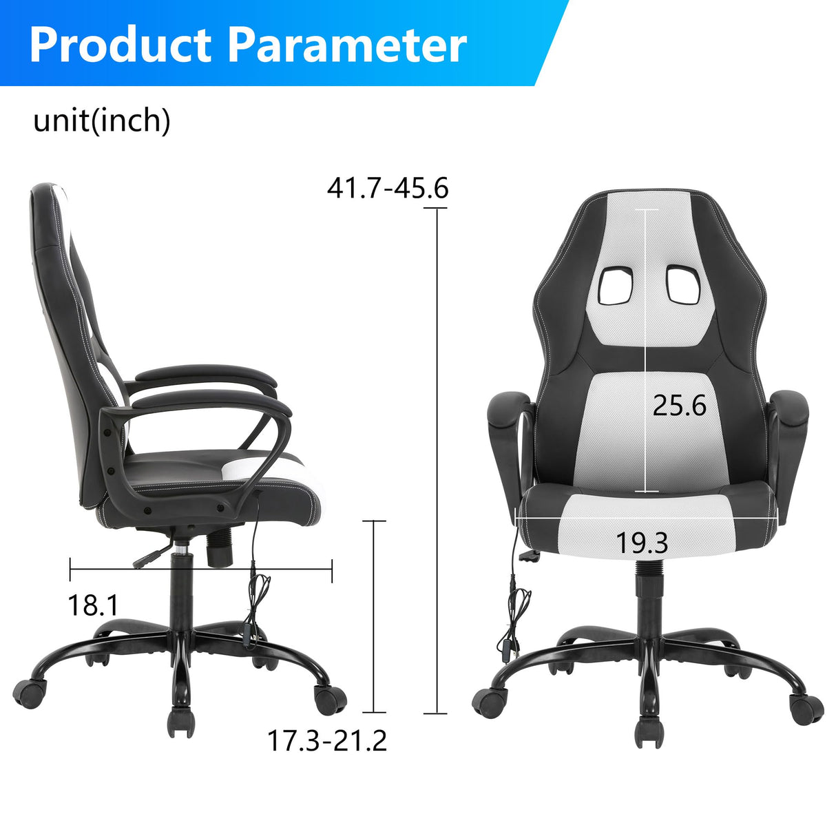 PayLessHere Gaming Chair Office Chair Support Adjustable Ergonomic Pu Leather Racing Lumbar Massage Chair Headrest Armrest Task 360° Swivel Ergonomic Computer Chair for Women Men Adults,White PayLessHere