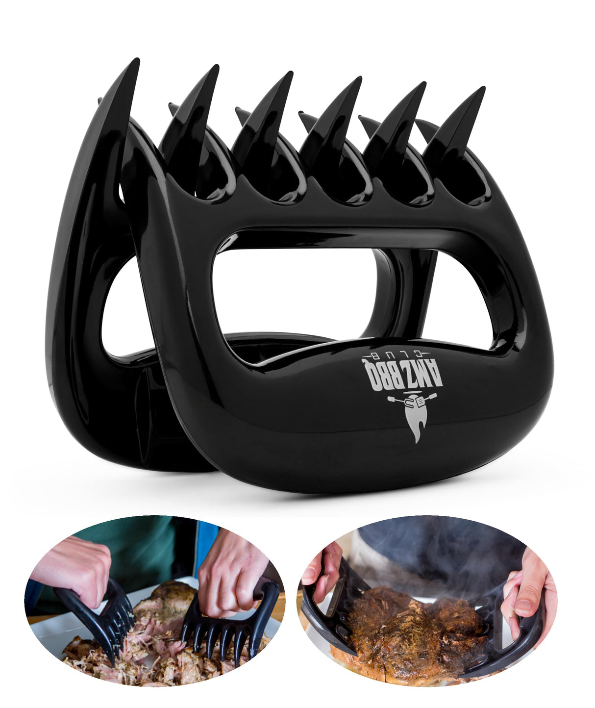 AMZ BBQ CLUB - Meat Claws Bbq Grill Accessories Set - 2 Silicone Gloves, Claws For Pulled Pork, BBQ Thermometer - Perfect Smoker Accessories Grilling Tools Gift Set For (Orange Glove-Thermometer-Claw) AMZ BBQ CLUB
