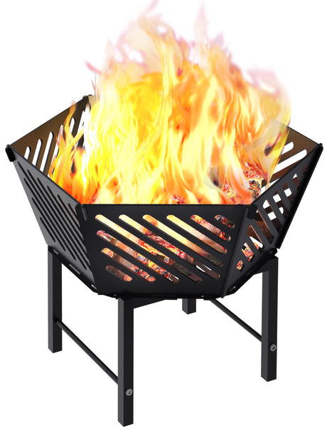 Waaliji 22.5 Inch Portable Plug Fire Pit for Camping, Heightened Detachable Outdoor Wood Burning Firepits for Outside Patio Heating, Picnic, Bonfire and BBQ with Travel Bag, Diagonal Hollow Style waaliji