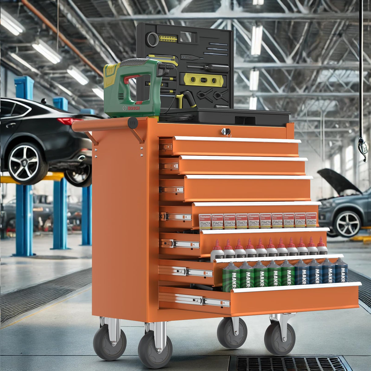 CMFYDAILY 7-Drawers Garage Tool Chest, Large Capacity Tool Cabinet Heavy Duty Mechanic Rolling Tool Box Metal Locking Tool Cart with Drawers and Wheels for Storage CMFYDAILY