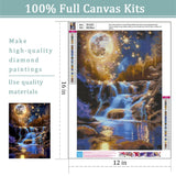 Moon Diamond Art Kits for Adults, Waterfall Diamond Painting Kit with Resin Gems, DIY 5D Embroidery Craft for Home Decor & Gift - 12x16 Inch Amphol