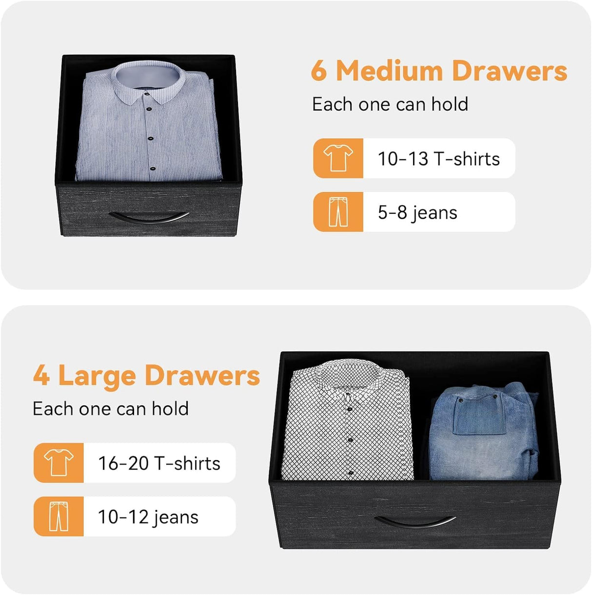 Jojoka Dresser for Bedroom with 10 Drawers, Dressers & Chest of Drawers, Fabric Storage Drawer with Side Pockets for Kids Room, Closet, Hallway, Entryway, Living Room (Black) Jojoka