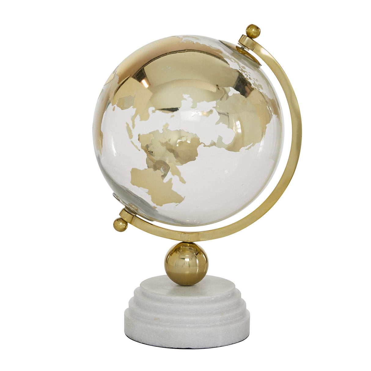Deco 79 Ceramic Globe with Marble Base and Glass Globe, 8" x 8" x 13", Gold Deco 79